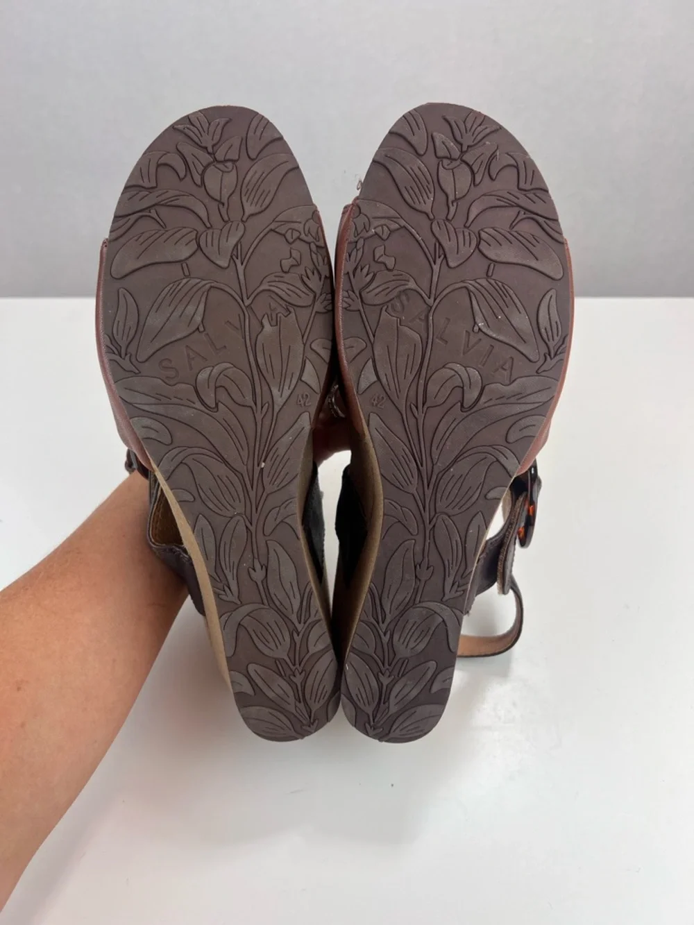 Salvia Cork Wedge Sandals Size 42 Brown Tortoise Shell Buckle Chunky